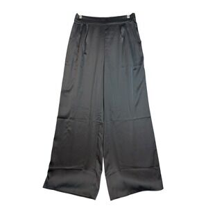 HM Black Satin Wide Leg‎ Pleated Trousers High Waist Pants US 10